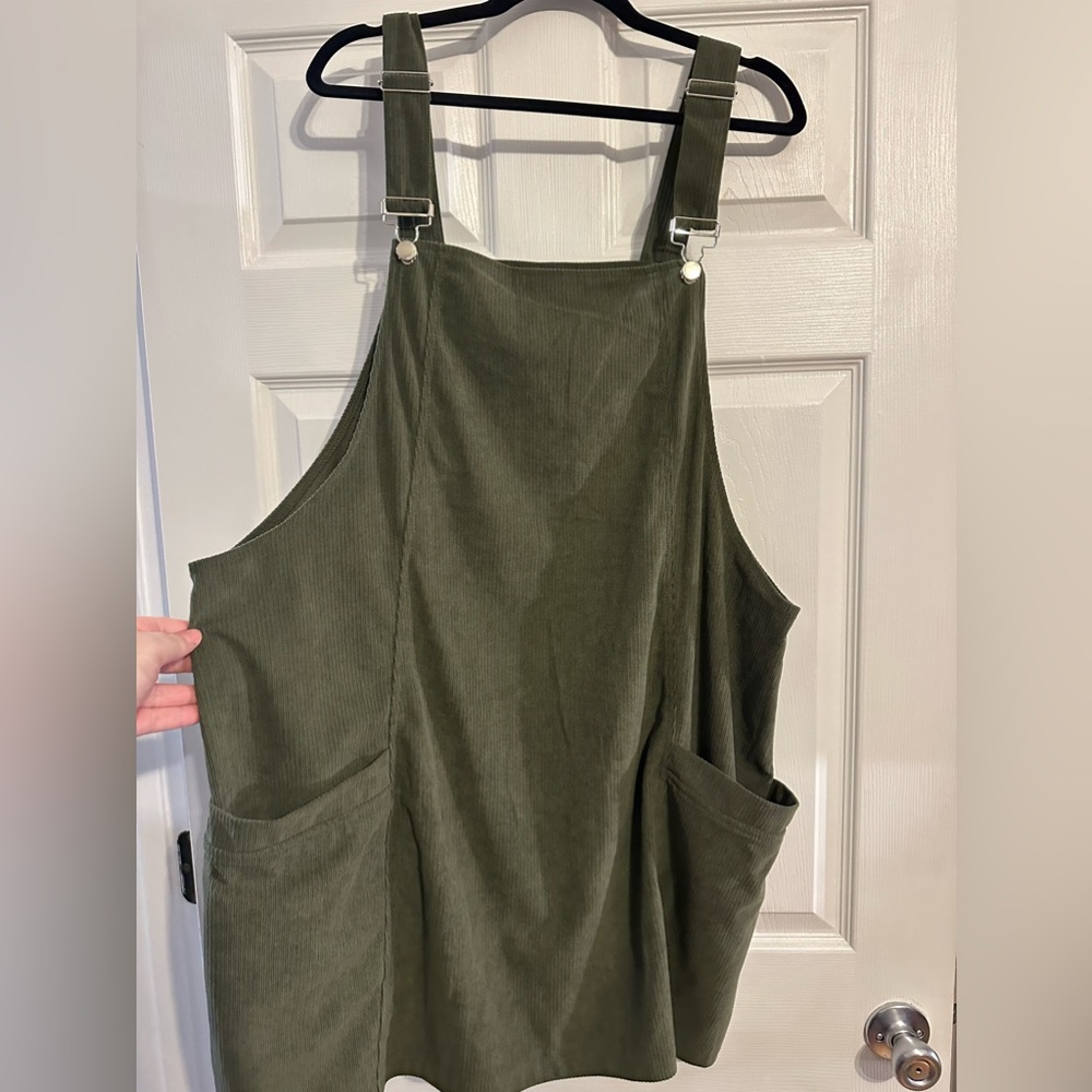 Green corduroy overall dress